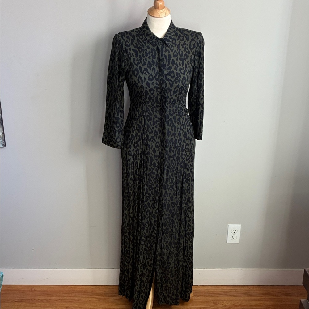Zara Black Leopard Print Long Sleeve Dress